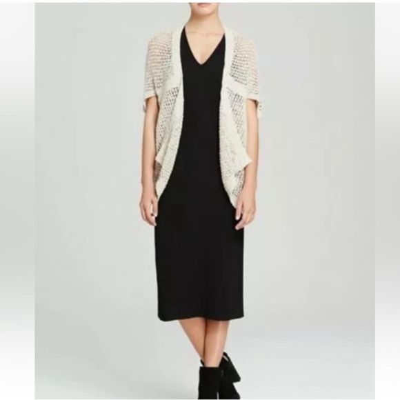 Eileen Fisher Malibu Linen Cotton Crochet Short Sleeve Shawl Cardigan Medium - Picture 8 of 9